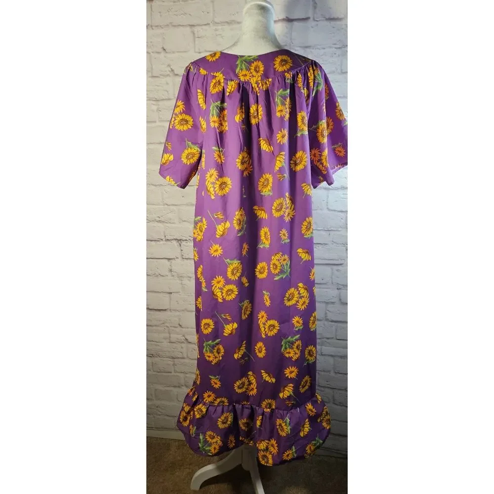 Anthony Richards Purple Sunflowers Mumu Dress Size Large New Lightweight SS‎